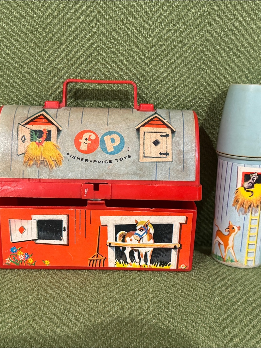 Fisher-Price Red Vintage Farm Lunchbox Toy - 1962